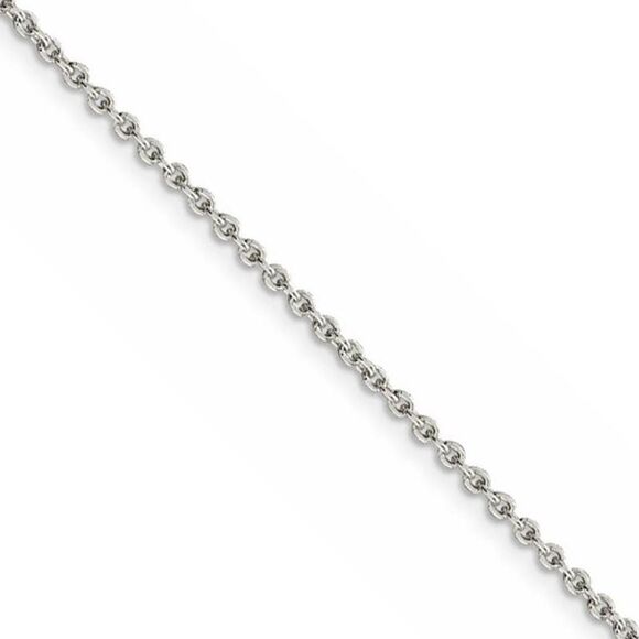 2mm Rhodium Plated Sterling Silver Solid Cable Chain Necklace 18 Inch